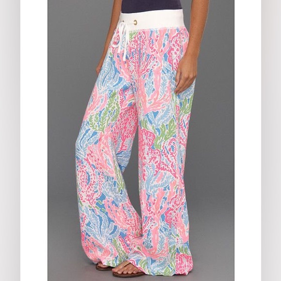 Lilly Pulitzer Pants - Lilly Pulitzer lets Cha Cha Linen Palazzo beach Pants coral print Small